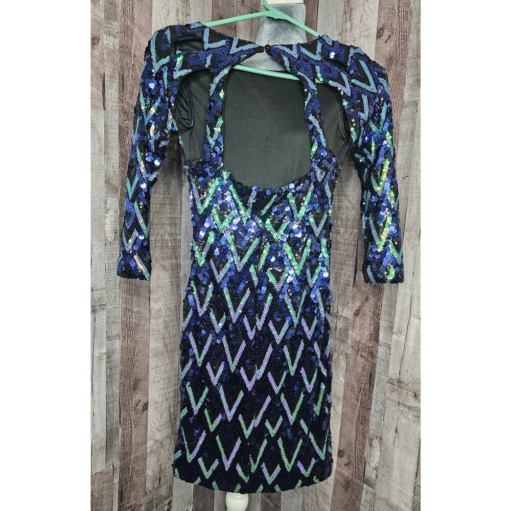 CHARLOTTE RUSSE Sequine Long Sleeve DRESS Blue Green Black Women's size XS - Picture 2 of 8